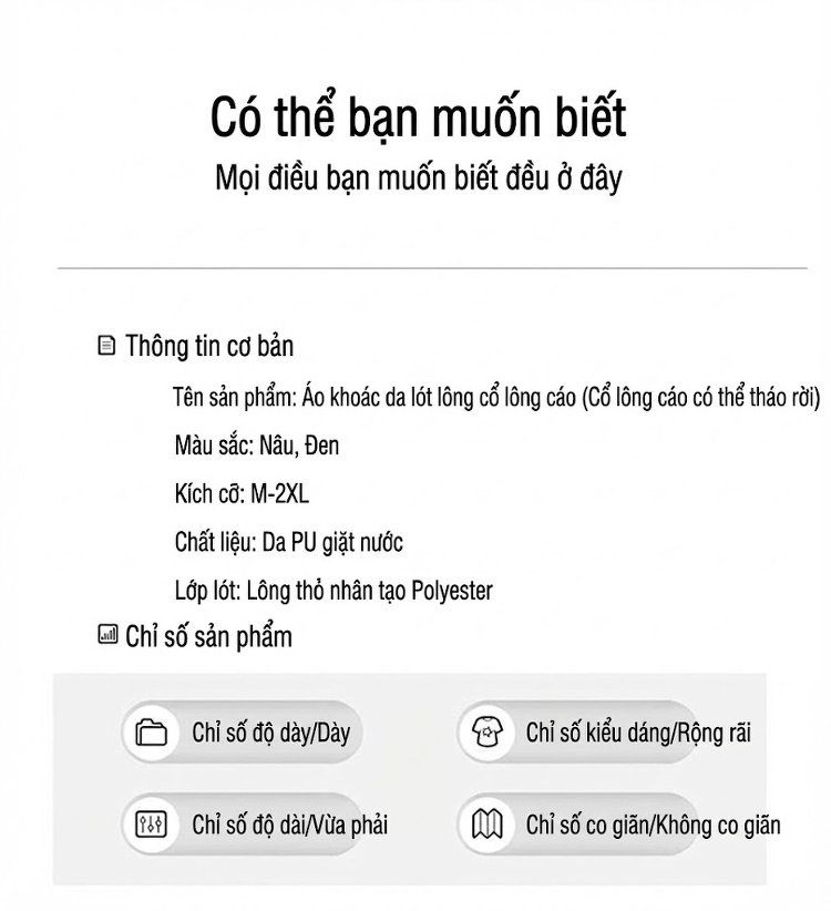 Áo Khoác Da Nữ Cổ Lông Cáo Có Thể Tháo Rời Lót Lông Dày Dặn Màu Nâu chi tiết 1