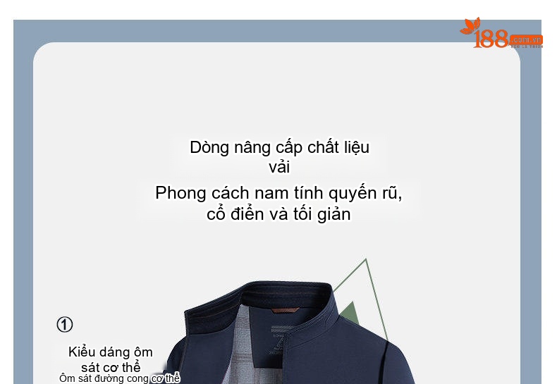 Áo Khoác Nam Mỏng Cổ Trụ Dáng Suông Phong Cách Lịch Sự Màu Xanh Navy, Kem chi tiết 8