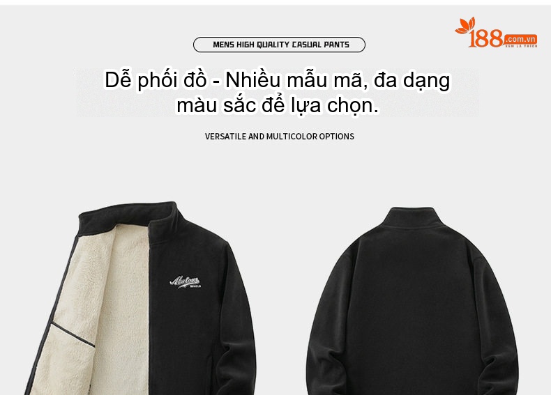 Áo Khoác Lông Cừu Non Nam Dáng Đứng Cổ Khóa Kéo Giữ Ấm Thêu Chữ Màu Xám, Đen chi tiết 5