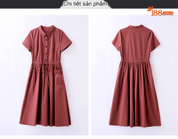 Váy Polo Nữ dáng chữ A Chiết Eo Thanh Lịch Màu Đỏ, Nâu, Xanh Navy, Xanh Lá chi tiết 32