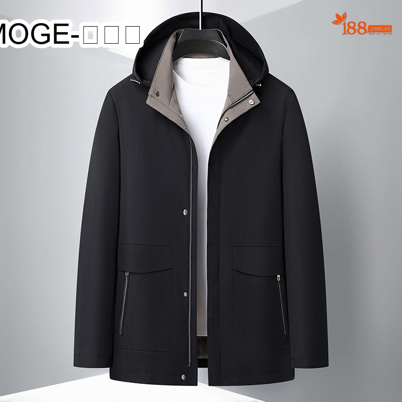 Áo Khoác Gió Nam Mỏng Nhẹ Có Mũ Trùm Đầu Phong Cách Business Casual Màu Đen, Xanh Navy, Be
