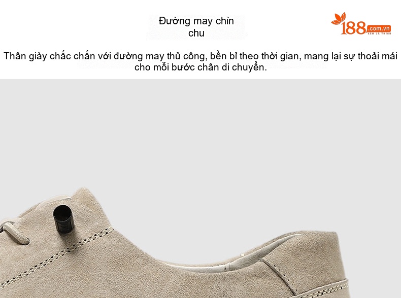 Giày Casual Nam Da Mờ Thấp Cổ Buộc Dây Chiều Cao Đế Khoảng 3cm Màu Be, Xám, Đen chi tiết 6