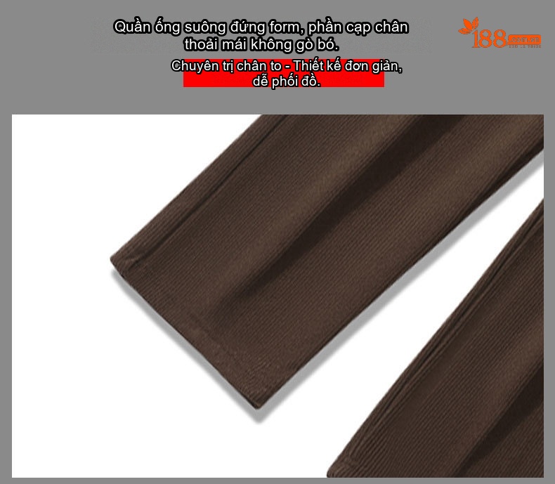 Quần Dài Nam Ống Rộng Lót Lông Cừu Giữ Ấm Chất Âu Cotton Co Giãn Màu Đen, Nâu, Be chi tiết 8