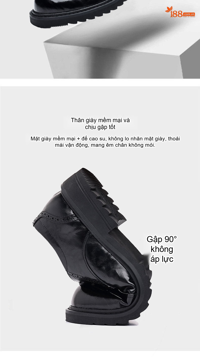 Giày Tây Buộc Dây Nam Da Bò Chiều Cao Đế Khoảng 4cm Màu Đen chi tiết 6