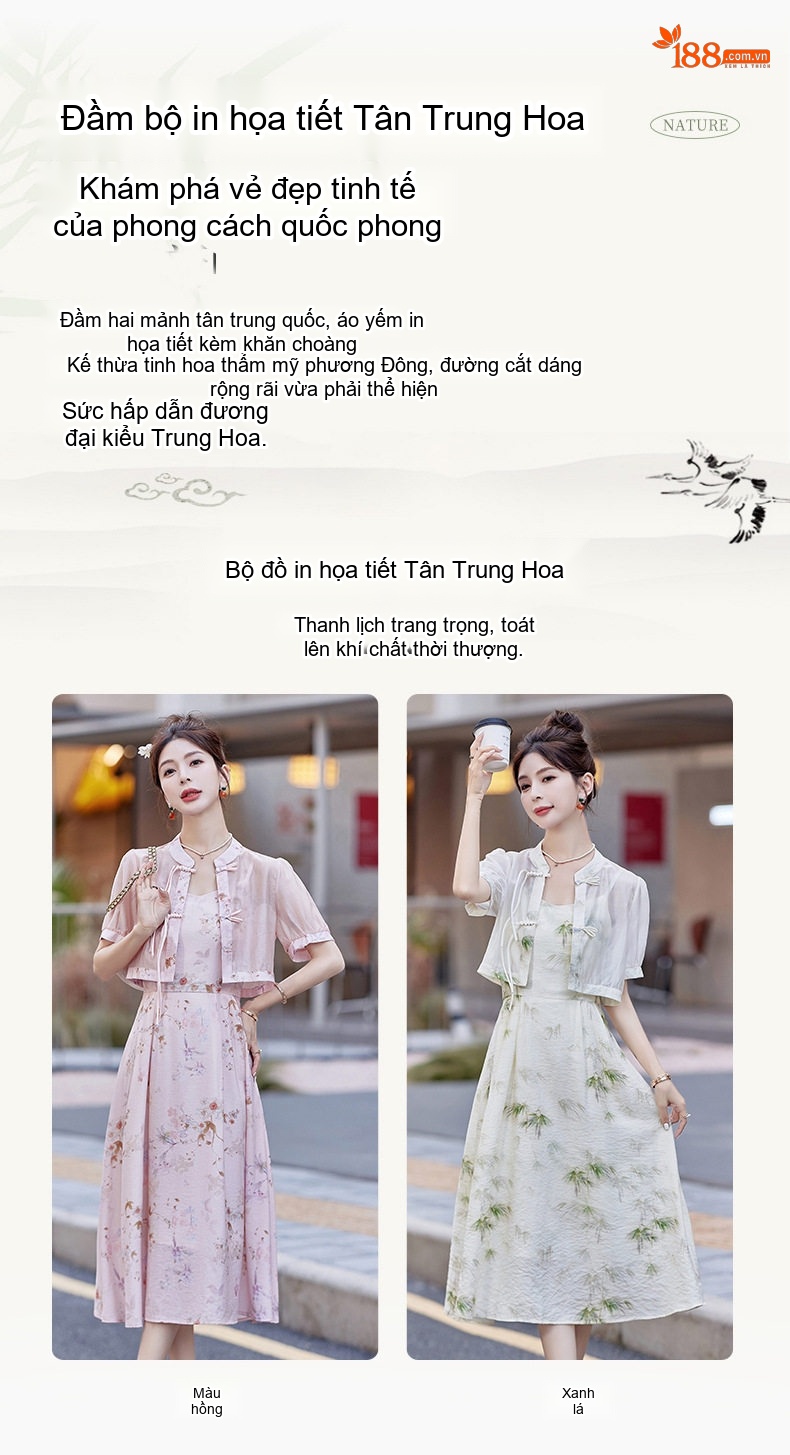 Váy Bộ Quốc Phong Trung Hoa Cách Tân Nữ Thiết Kế Khóa Cài Thanh Lịch Phong Cách Nhỏ Nhắn Màu Trắng, Hồng chi tiết 3