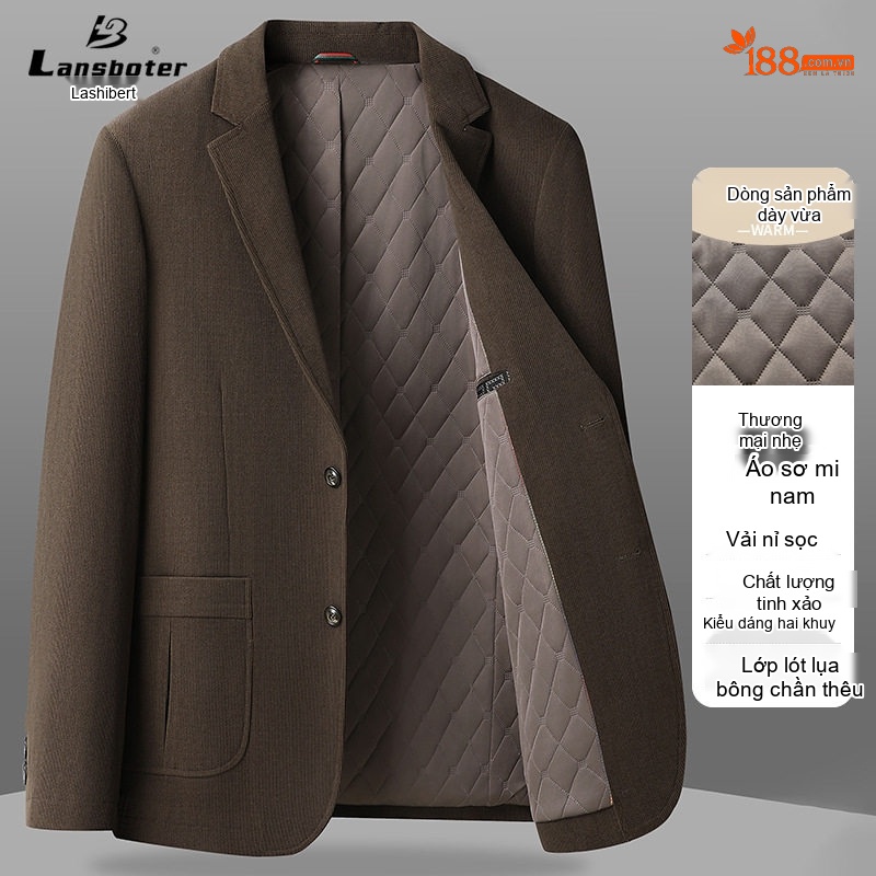 Áo Vest/Blazer Nam Nhung Tăm/Gân Hàn Quốc Form Dáng Ôm Màu Nâu, Đen