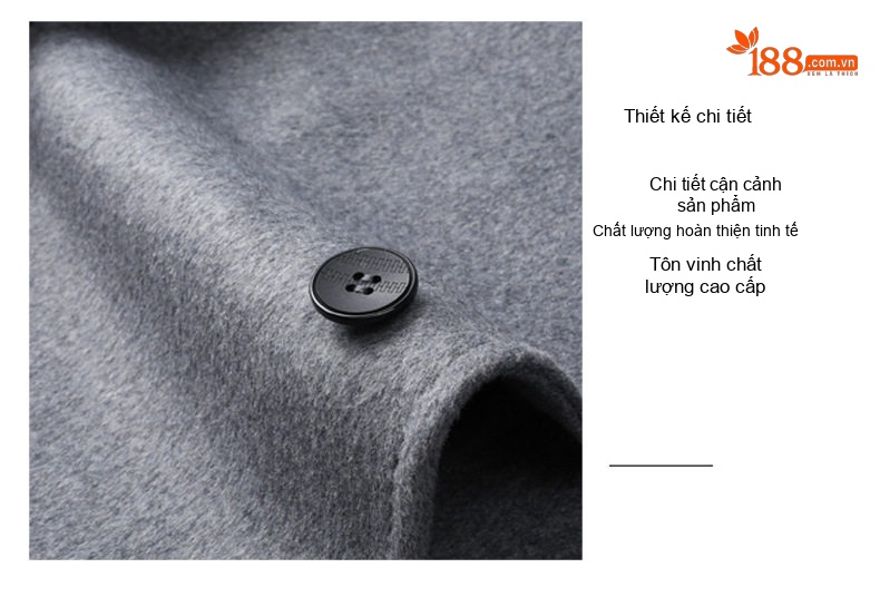 Áo Khoác Dạ Nam Dáng Dài Vừa Vặn Cổ chữ Vest Hai Mặt Cotton Màu Đen, Xám, Nâu chi tiết 5