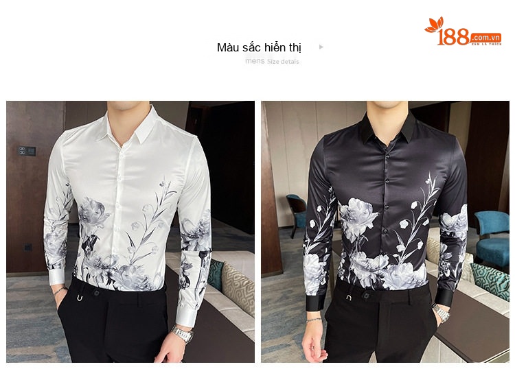 Áo Sơ Mi Nam Tay Dài Họa Tiết Hoa Vintage Phong Cách Âu Mỹ Màu Đen, Trắng chi tiết 1
