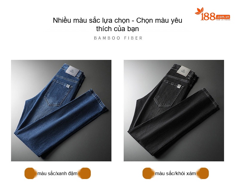 Quần Jean Nam Ống Đứng Co Giãn Ôm Dáng Phong Cách Casual Màu Xanh Đậm, Đen chi tiết 8
