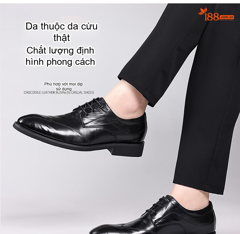 Giày Tây Buộc Dây Nam Da Cừu Chiều Cao Đế Khoảng 3cm Màu Đen chi tiết 7