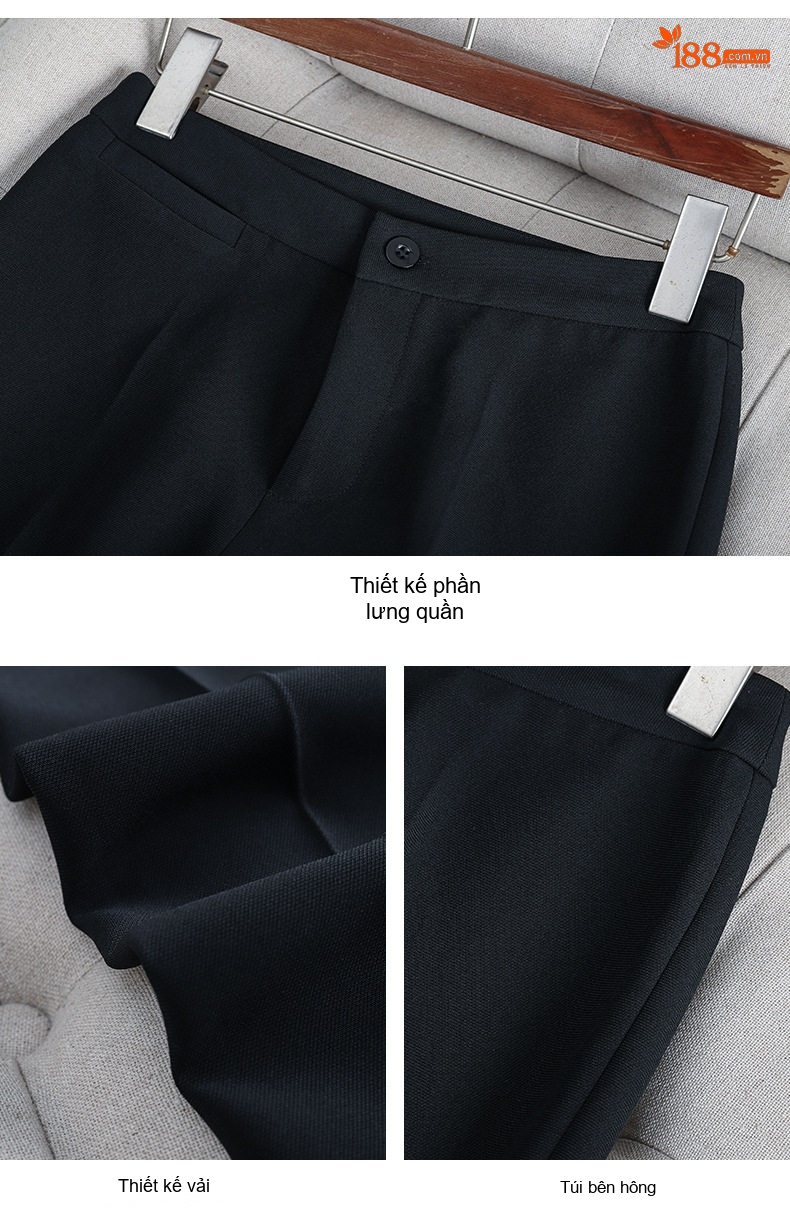 Bộ Vest Công Sở Nữ Quần Dài/Chân Váy Áo Blazer Thanh Lịch Màu Đen, Xanh Dương, Tím chi tiết 32