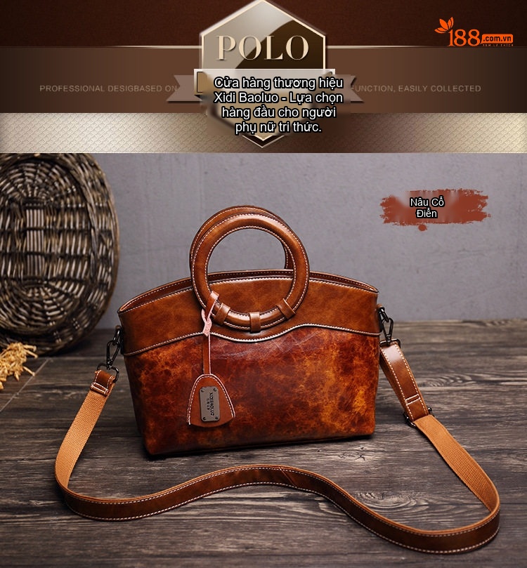 Túi Xách Nữ Tay Cầm Tròn Da Dầu Sáp Đeo Chéo Phong Cách Retro Màu Nâu, Đen, Đỏ chi tiết 15