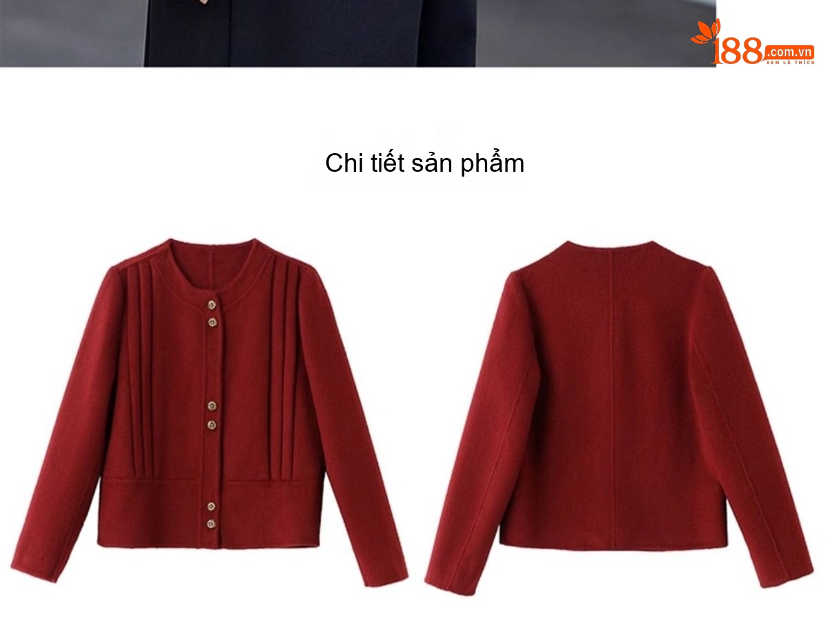 Áo Khoác Lông Cừu Nữ Màu Đỏ Đô Phong Cách Tiểu Thư chi tiết 50
