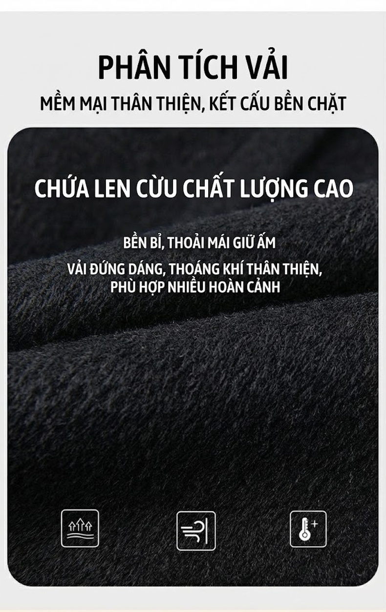 Áo Khoác Dạ Nam Lông Cừu Non Dáng Dài Vừa Ve Áo Chữ V Màu Xám, Đen chi tiết 3