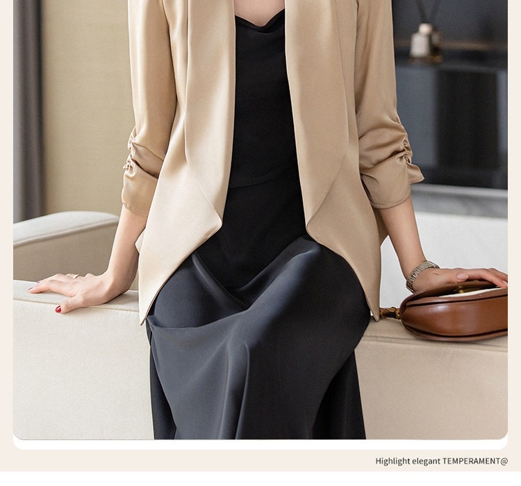 Áo Blazer Nữ Phong Cách Hàn Quốc Chất Liệu Cao Cấp Màu Champagne, Đen, Trắng chi tiết 2