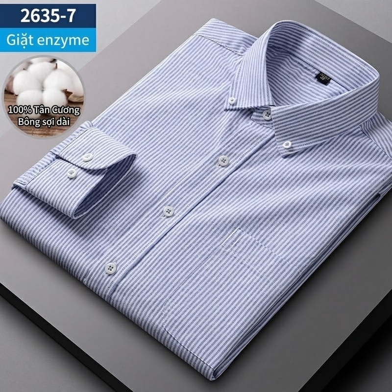 Áo Sơ Mi Nam Tay Dài Cotton Oxford Giặt Nước Kẻ Caro Mặc Đơn Giản Lót Trong Công Sở Màu Trắng, Xanh Dương, Xám, Hồng...