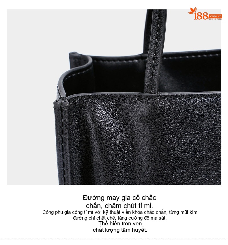 Túi Tote Nữ Da Bò Mini Kiểu Dáng Tối Giản Màu Đen, Nâu chi tiết 12