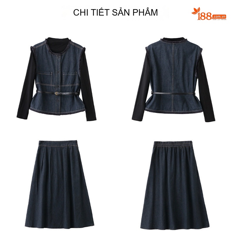 Set Bộ Áo Gile Lửng và Chân Váy Midi Nữ Phong Cách Tiểu Thư Màu Xanh Navy chi tiết 22