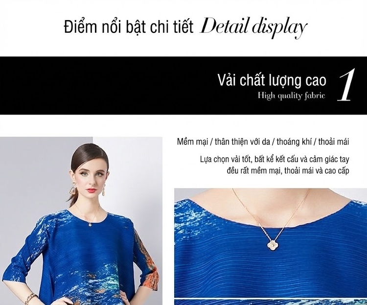 Áo Kiểu Nữ Dáng Rộng Tay Lỡ Cổ Tròn Họa Tiết In Dập Ly Cao Cấp Màu Nâu, Đen, Trắng, Vàng... chi tiết 7