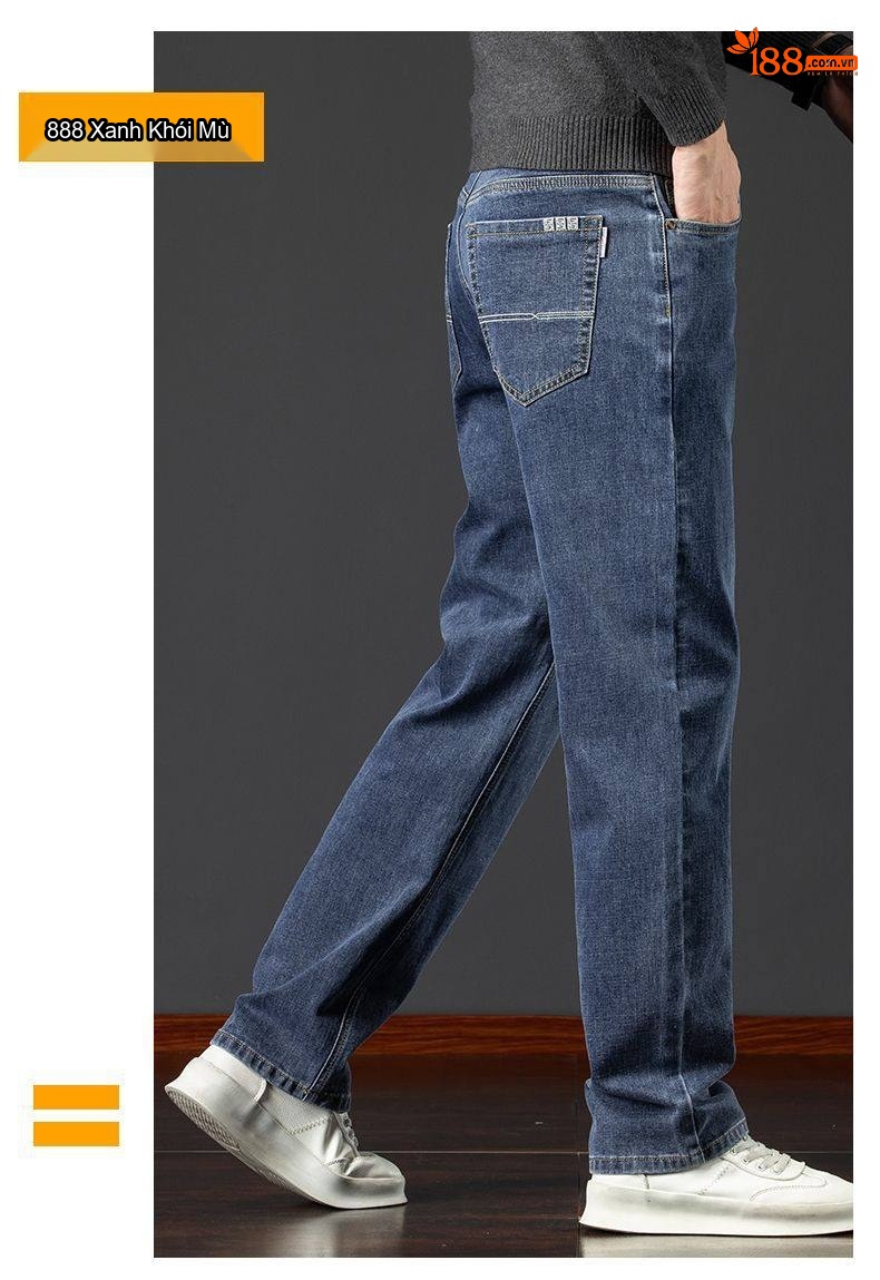 Quần Jeans Nam Ống Đứng Lưng Cao Dáng Rộng Thoải Mái Màu Xanh, Xám chi tiết 11