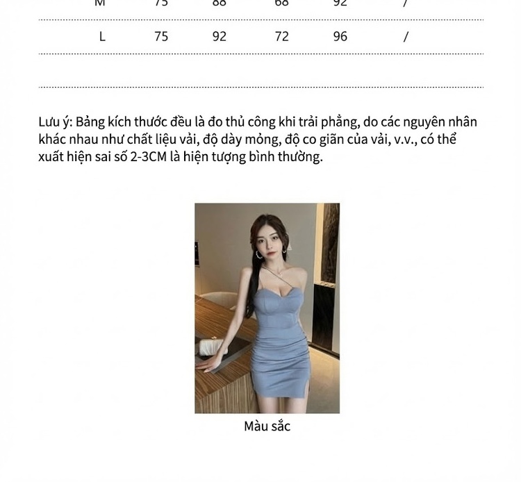 Váy Ngắn Nữ Hai Dây Hở Lưng Ôm Body Xẻ Tà Phong Cách Bar Màu Xanh, Vàng, Trắng, Xám chi tiết 5