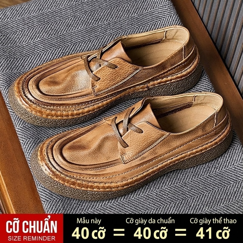 Giày Tây Buộc Dây Nam Da Thật Chiều Cao Đế Khoảng 3cm Màu Nâu, Đen