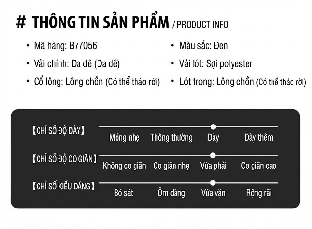 Áo Khoác Da Thật Nam Lót Lông Chồn Cổ Bẻ Ngắn Màu Đen chi tiết 8