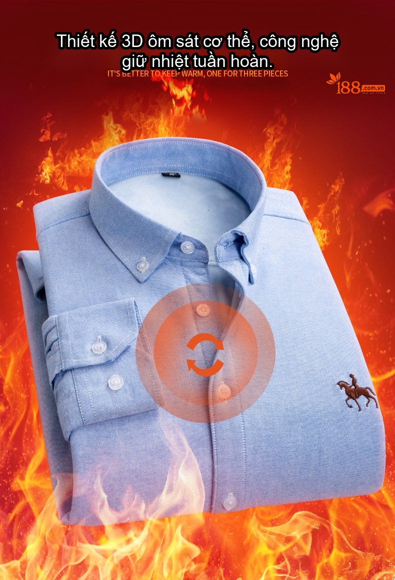 Áo Sơ Mi Dài Tay Nam Cotton Oxford Lót Lông Dày Dặn Giữ Ấm Màu Trắng, Hồng, Xanh Dương, Xám... chi tiết 5