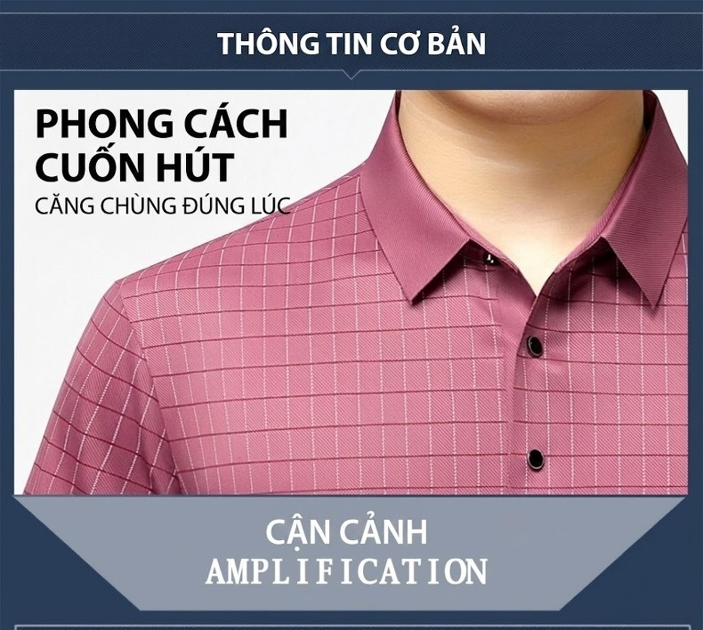 Áo Thun Polo Nam Lụa Tằm Cao Cấp Họa Tiết Kẻ Caro Ngắn Tay Màu Đỏ Tía, Trắng chi tiết 2