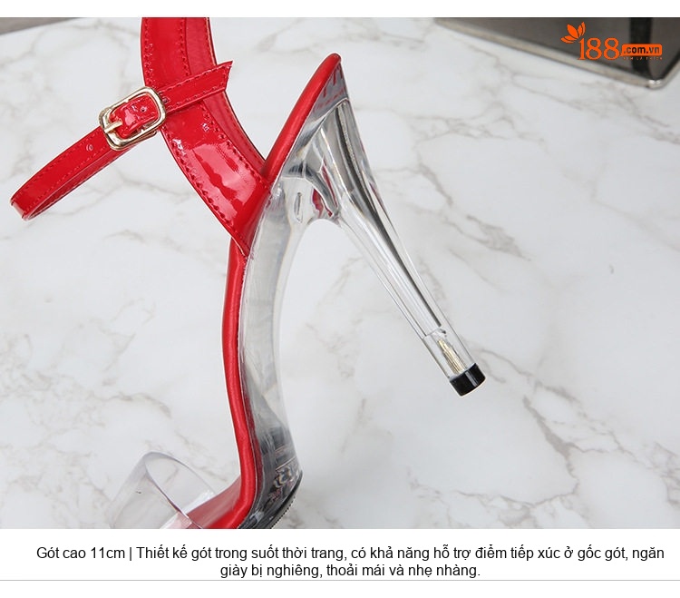 Giày Sandal Cao Gót Nữ Quai Trong Suốt Gót Cao 11cm Màu Đỏ, Trắng, Vàng, Đen... chi tiết 5