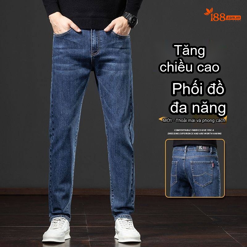 Quần Jean Nam Ống Đứng Lót Lông Dày Dặn Co Giãn Tốt Màu Xanh Dương