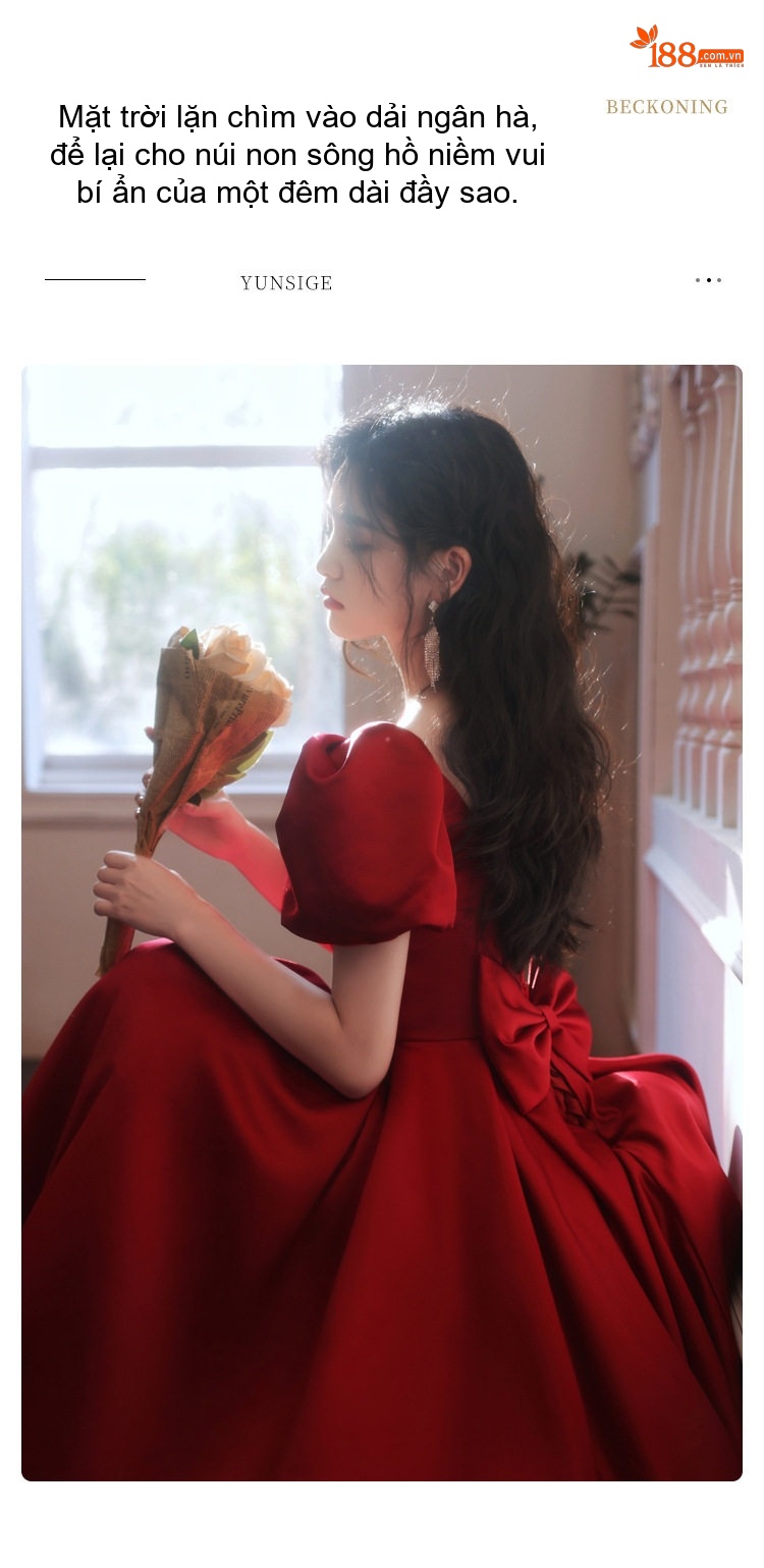 Váy Dạ Hội Nữ Tay Bồng Cổ chữ Vuông Dáng Dài Phù Hợp Đám Hỏi, Ăn Tiệc Màu Đỏ chi tiết 14
