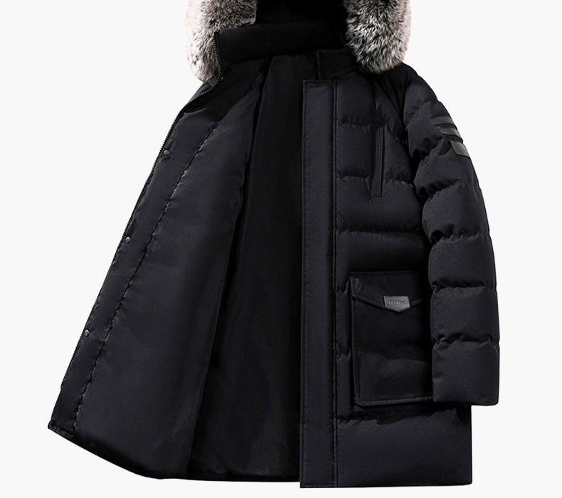 Áo Khoác Cotton Nam Dáng Dài Cỡ Lớn Có Mũ Trùm Đầu Lông To Dày Dặn Màu Đen, Xanh Navy, Xanh Rêu chi tiết 4