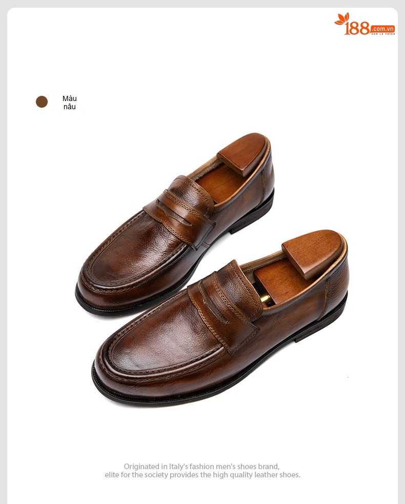 Giày Lười Nam Da Bò Retro Thủ Công Chiều Cao Đế Khoảng 2.5cm Màu Nâu, Đen chi tiết 19