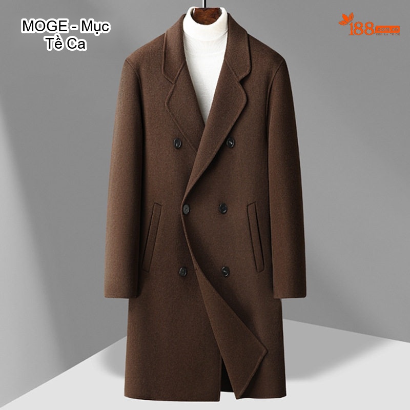 Áo Khoác Dạ Nam Lông Cừu Dáng Dài Double Breasted Màu Nâu, Đen, Xám