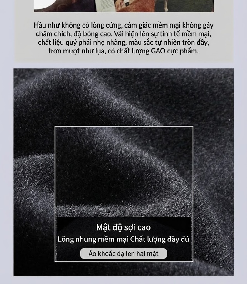 Áo Khoác Nam Trung Niên Cổ Bẻ Lông Vũ Lót Trong Tháo Rời Được Chất Liệu Lông Cừu Màu Xám, Xanh Navy chi tiết 5