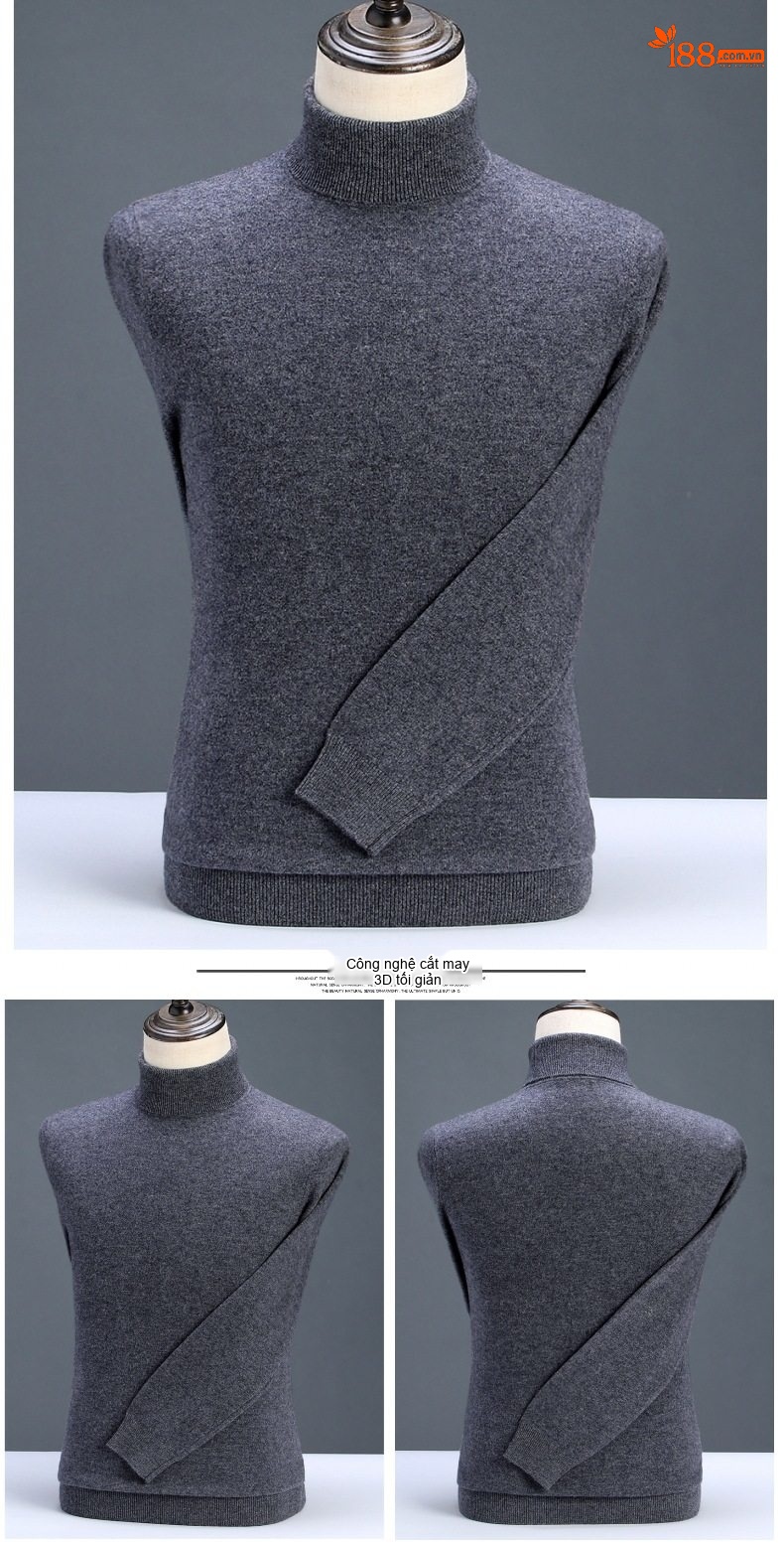 Áo Len Nam Cổ Lọ Dệt Kim Cashmere Dày Dặn Giữ Ấm Màu Nâu, Đỏ Rượu, Xám, Đen chi tiết 20