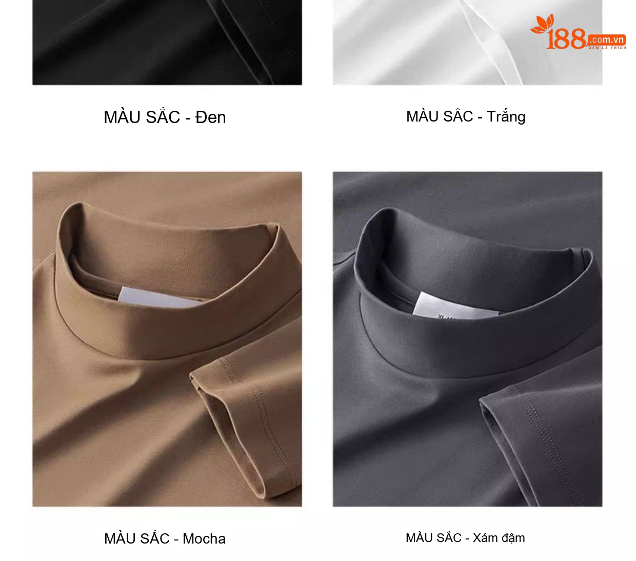 Áo Thun Dài Tay Nam Cổ Lọ Vải Cotton Thoáng Khí Giữ Ấm Mùa Thu Đông Màu Đen, Trắng, Nâu, Xám... chi tiết 24