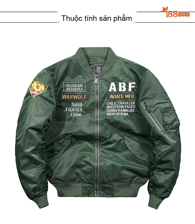 Áo Khoác Bomber Nam Thêu Hình Kiểu Phi Công MA1 Size Lớn Màu Xanh Rêu, Đen chi tiết 5
