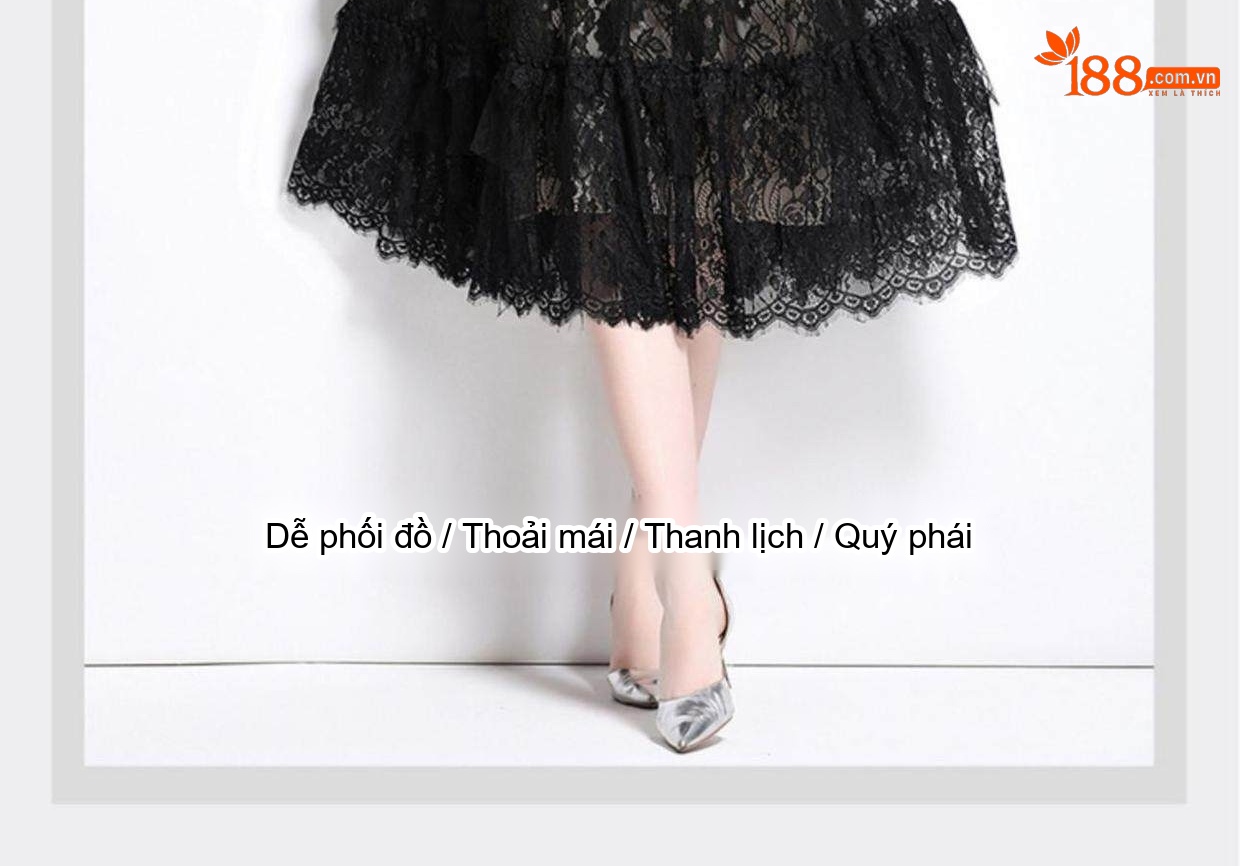 Váy Lưới Nữ Tay Ngắn Cổ Tròn Dáng Ôm Eo Màu Đen chi tiết 6