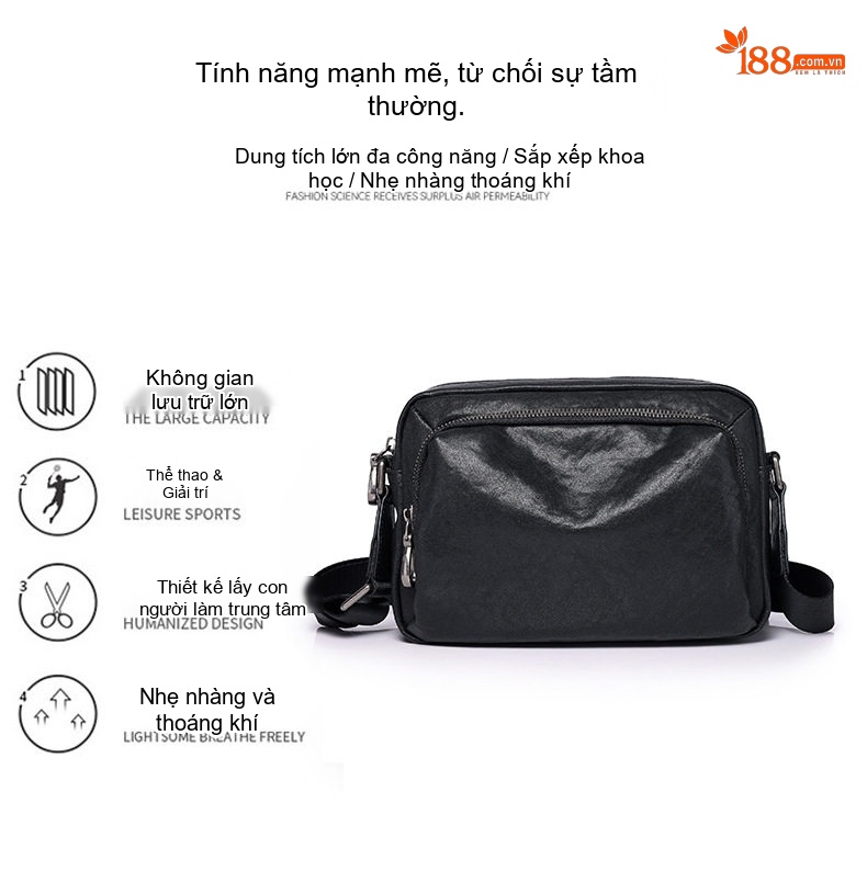 Túi Đeo Vai/Đeo Chéo Nam Da Bò Ngăn Ngang Phong Cách Casual Màu Đen chi tiết 18