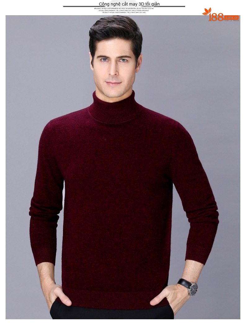 Áo Len Nam Cổ Lọ Dệt Kim Cashmere Dày Dặn Giữ Ấm Màu Nâu, Đỏ Rượu, Xám, Đen chi tiết 17