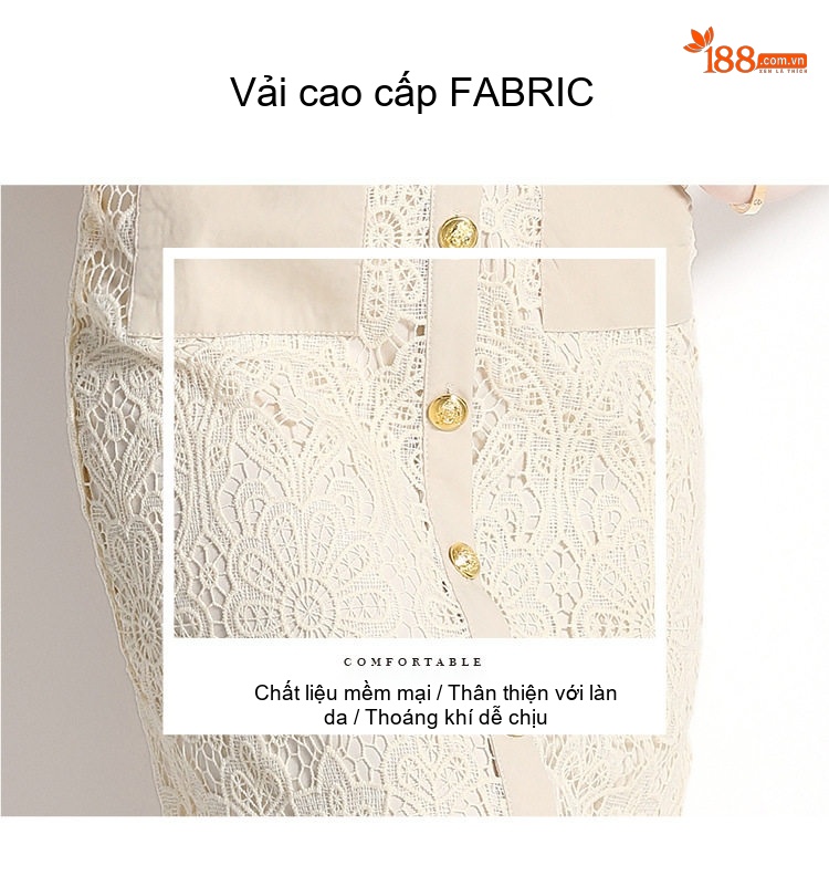 Váy Ôm Body Nữ Cổ Búp Bê Ren Sữa Dáng Dài chi tiết 6