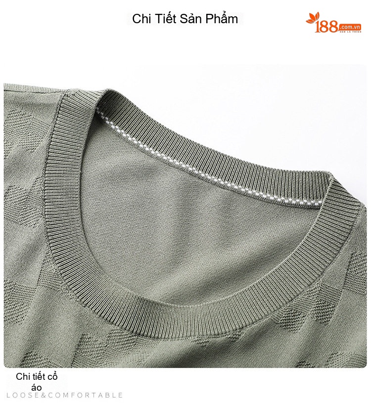 Áo Thun Nam Dệt Kim Cổ Tròn Tay Ngắn Form Rộng Màu Đen, Xám chi tiết 9