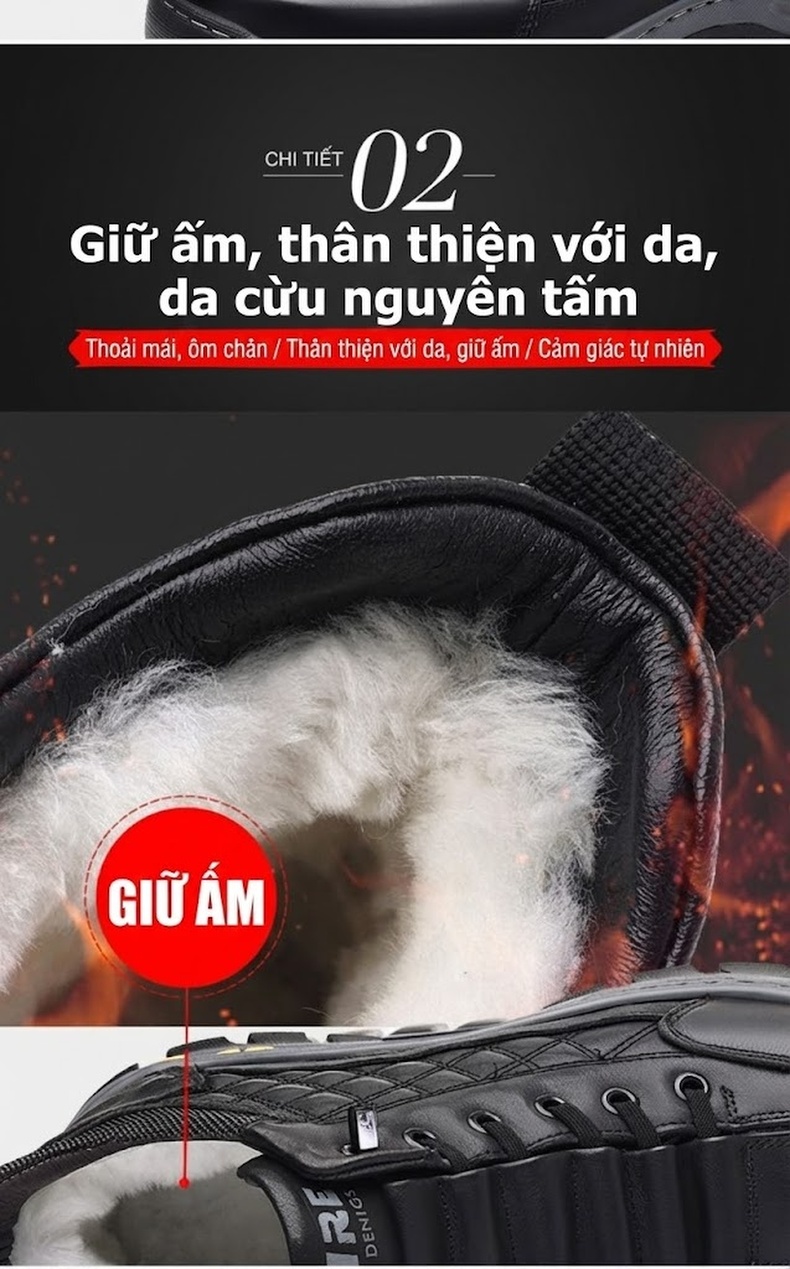 Giày Boot Nam Cao Cổ Lót Lông Cừu Giữ Ấm Chiều Cao Đế Khoảng 4cm Màu Đen chi tiết 17