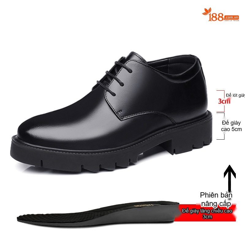 Giày Tây Buộc Dây Nam Da Bò Chiều Cao Đế 8cm Phong Cách Anh Quốc Màu Đen