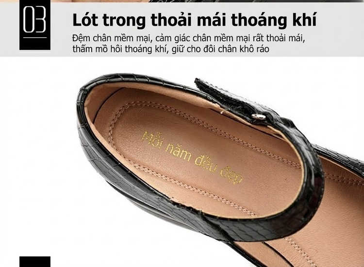 Giày Búp Bê Nữ Da Bóng Quai Ngang Chiều Cao Đế Khoảng 7cm Màu Đen, Trắng, Đỏ chi tiết 6