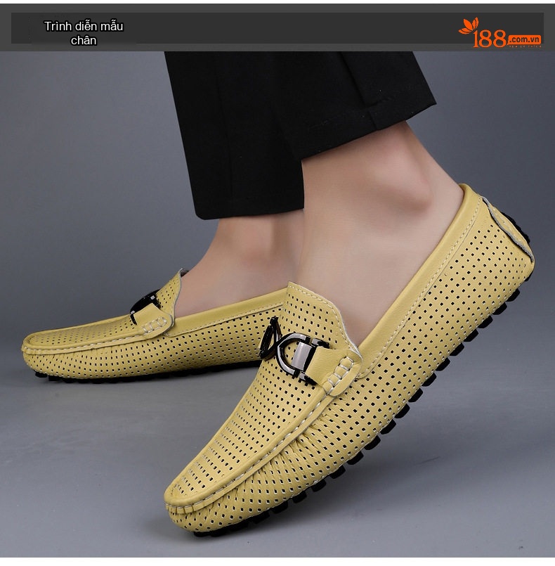 Giày Lười Nam Da Mềm Thoáng Khí Chiều Cao Đế Khoảng 2cm Màu Trắng, Vàng, Đen chi tiết 24