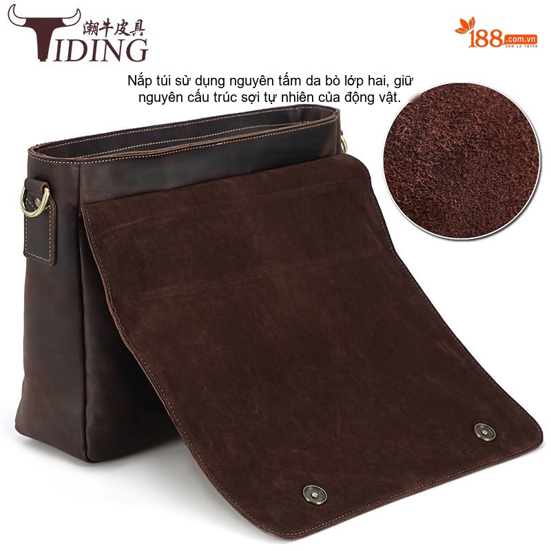 Túi Đeo Chéo/Đeo Vai Nam Da Bò Thật Phong Cách Âu Mỹ Retro Đựng Tài Liệu/Laptop 14 inch Màu Nâu