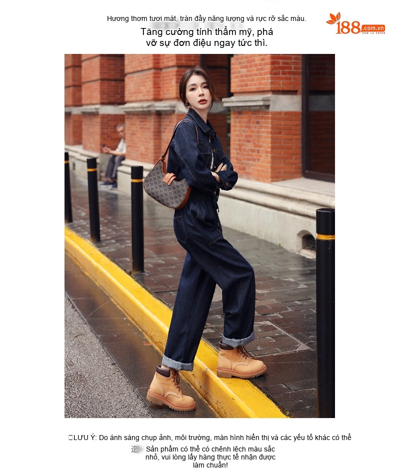 Set Bộ Quần Áo Nữ Jean Dáng Suông Công Sở Thanh Lịch Màu Xanh Navy chi tiết 3
